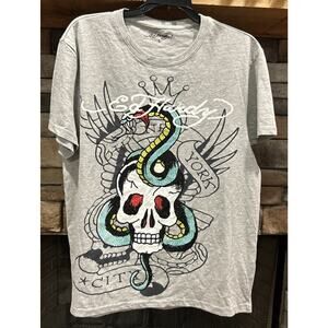 Women’s DON ED HARDY Bling Skull Snake NYC Short Sleeve T Shirt Size L NWT *D1